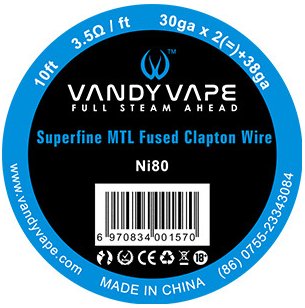 30GA *2+ 38GA Ni80 - Vandy Vape Superfine MTL Fused Clapton huzal 3m